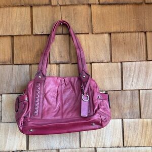 b. makowsky Pink Leather Shoulder Bag with Braided Detail